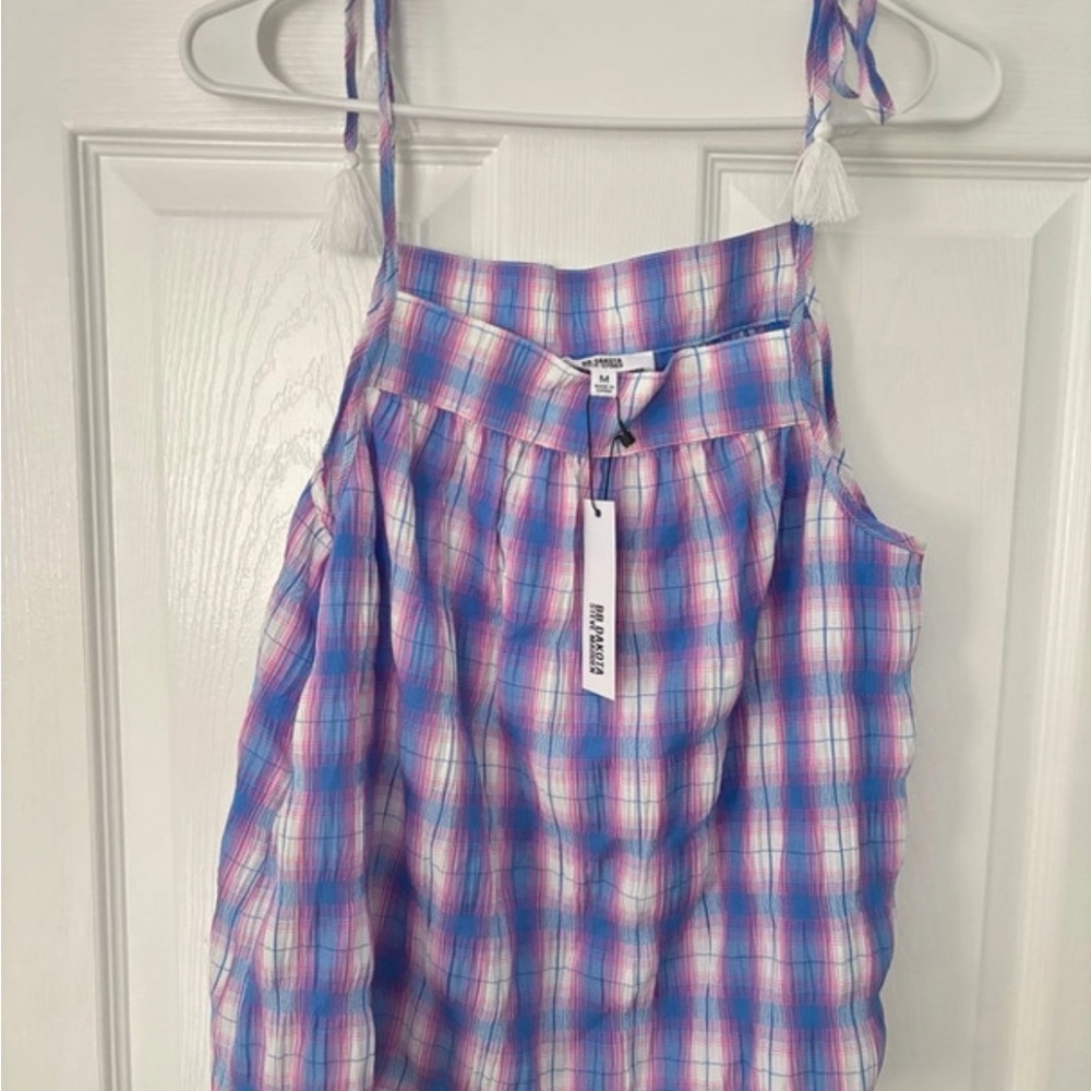 Steve Madden Pink and Blue Plaid Top